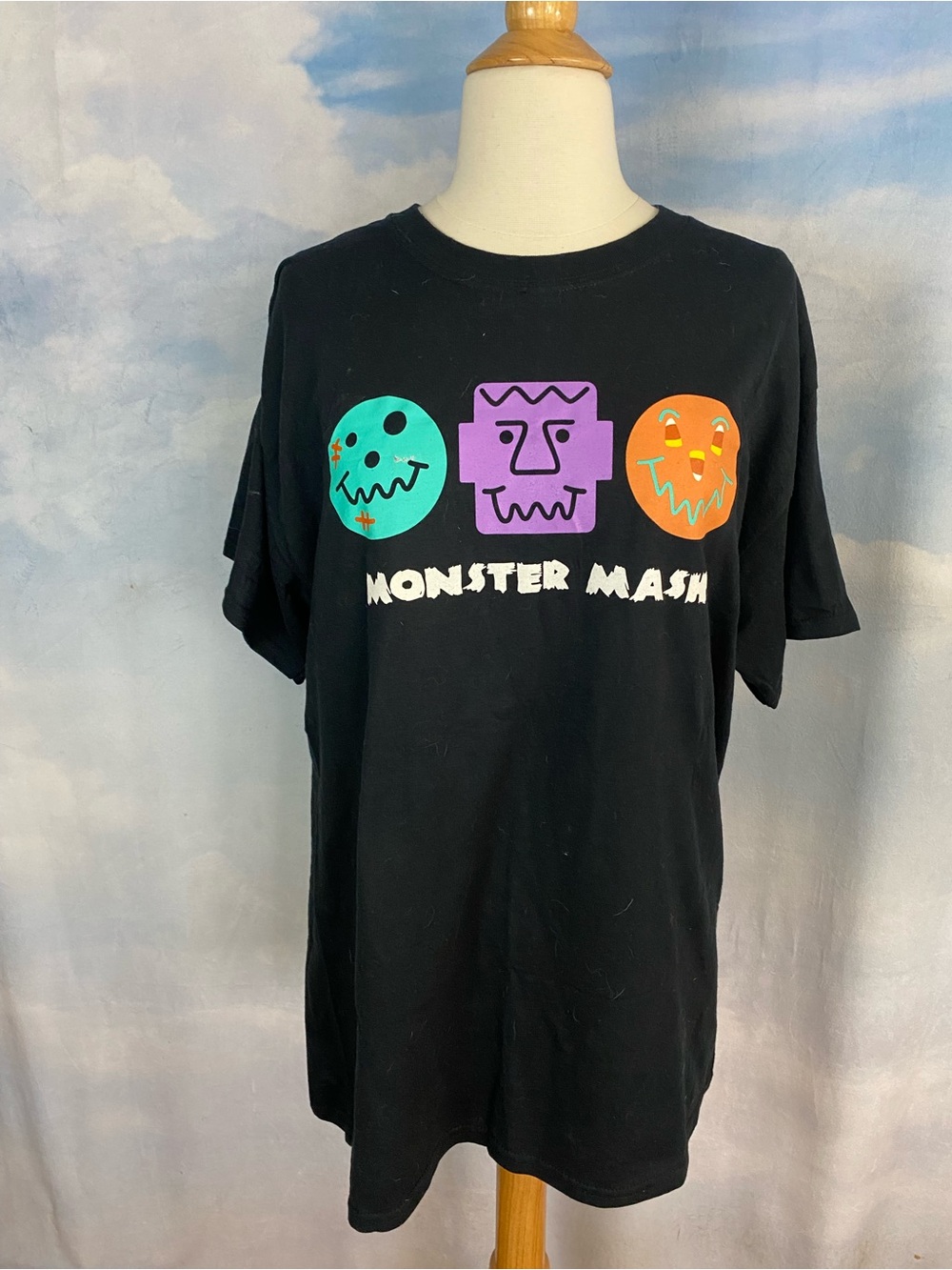 Eat n Park Black 'Monster Mash' Tee with Teal, Purple & Orange Faces